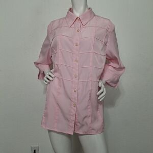 Kathy Che Pink Preppy Coquette 3/4 Sleeve Button Down Shirt Plus Size 14/16W